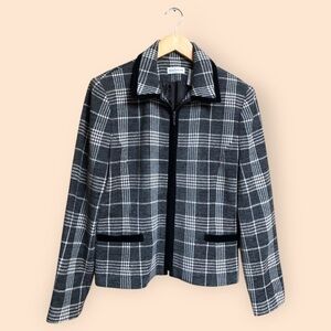 Vintage 90s Ann Taylor Wool Blend Knit Plaid Full Zip Jacket Preppy Women’s 4